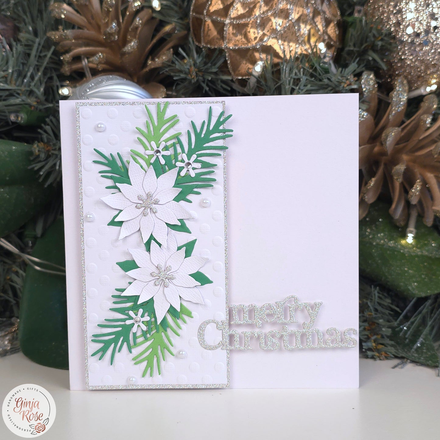 White Flowers Christmas Card